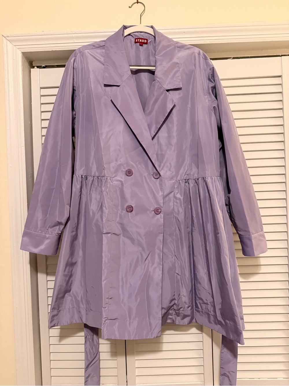 STAUD Lilac Satin-Look Trench Coat